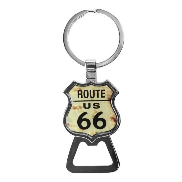 Rusty Route 66 Shield Key Chain Bottle Opener