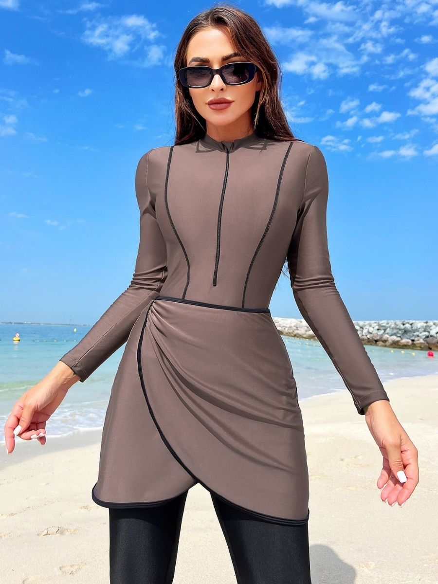 Burkini Muslim Modest Grey Two Piece Women Long Sleeve UPF50+ Rash Guard Diveskin Trousers Swimsuit - Image 5