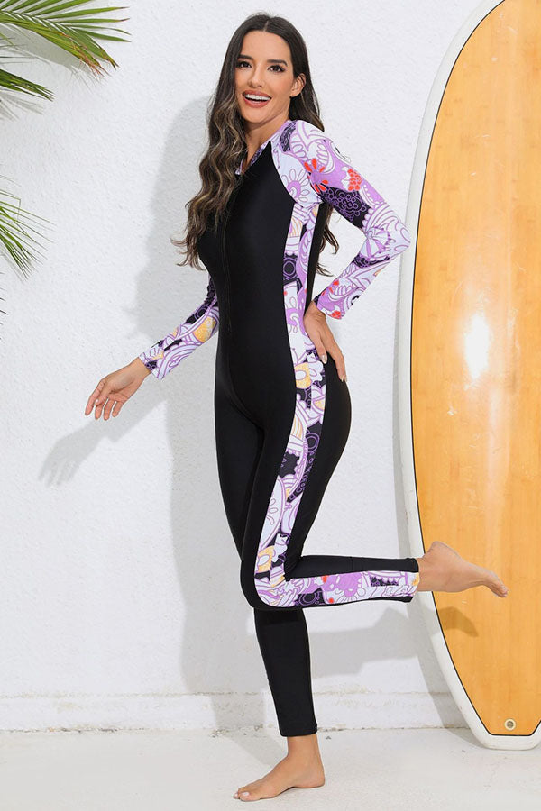 Women's Full-Coverage Brightly Purple Printed Sun Protection Wetsuit - Image 3