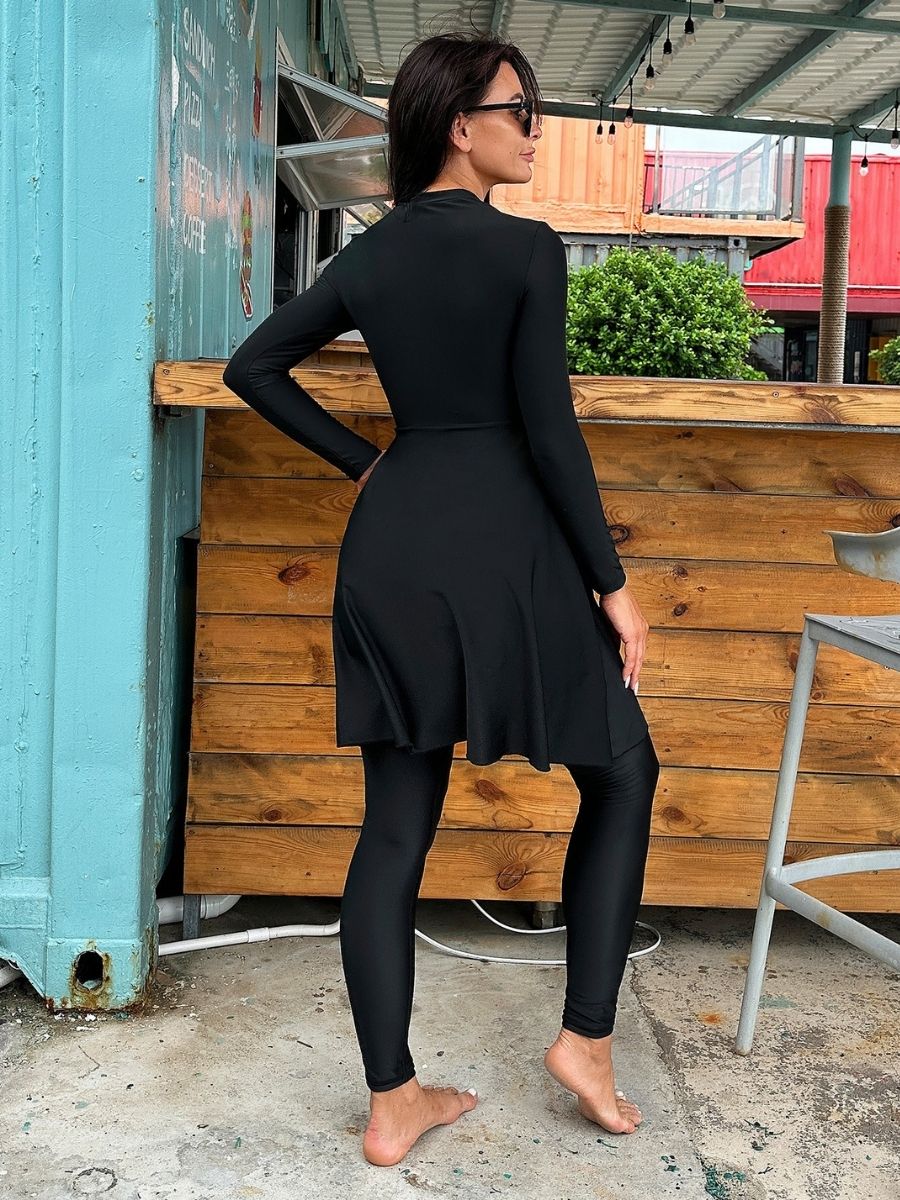 Burkini Muslim Modest Black Two Piece Women Long Sleeve UPF50+ Rash Guard Diveskin Trousers Swimdress - Image 2