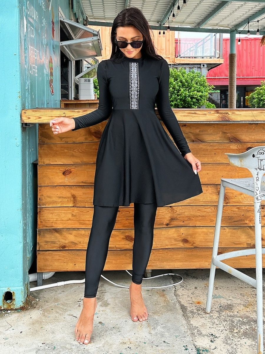 Burkini Muslim Modest Black Two Piece Women Long Sleeve UPF50+ Rash Guard Diveskin Trousers Swimdress - Image 4