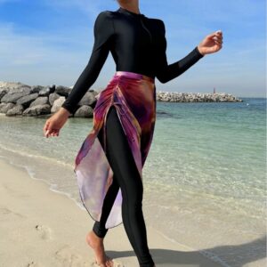 Alternative view of Front Zip Muslim Modest Two Piece Women Long Sleeve UPF50+ Rash Guard Diveskin Trousers Swimsuit