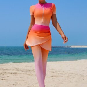 Tie Dye Burkini Muslim Modest Two Piece Women Long Sleeve UPF50+ Rash Guard Diveskin Trousers Swimsuit