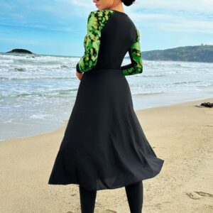 Alternative view of Floral Print Muslim Modest Two Piece Long Sleeve UPF50+ Women Rash Guard Trousers Swimdress