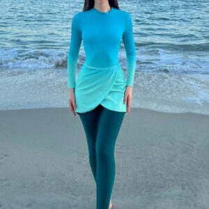 3pcs Tie Dye Muslim Modest Two Piece Long Sleeve UPF50+ Women Rash Guard Trousers Swimsuit With Skort