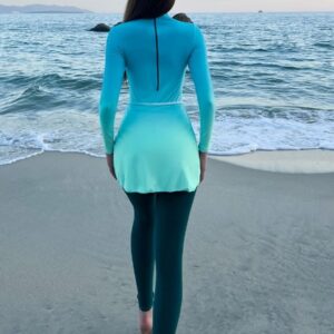 Alternative view of 3pcs Tie Dye Muslim Modest Two Piece Long Sleeve UPF50+ Women Rash Guard Trousers Swimsuit With Skort