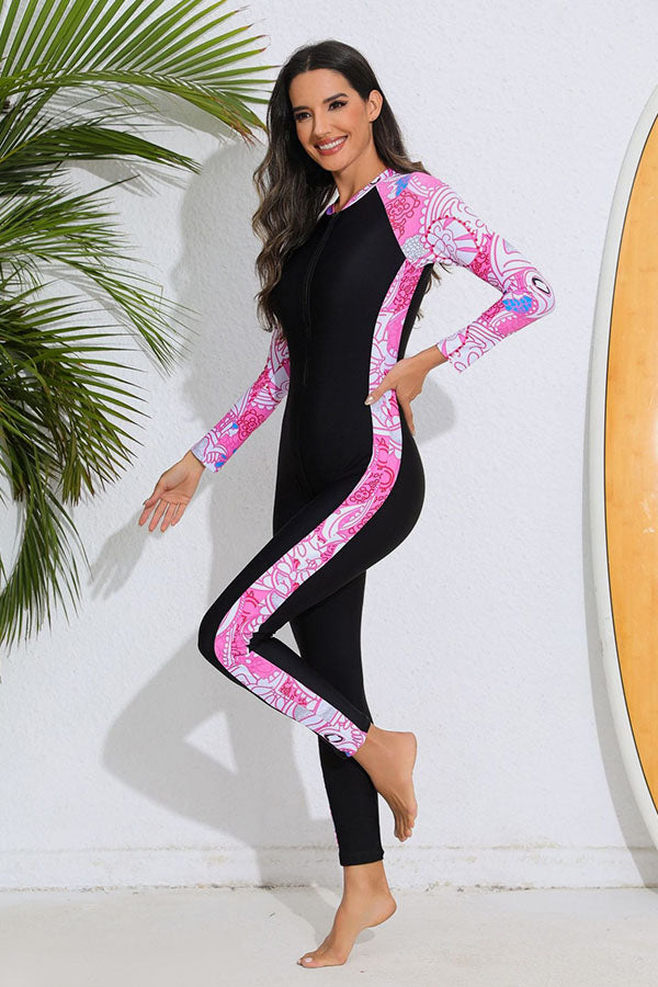 Women's Full-Coverage Brightly Pink Printed Sun Protection Wetsuit - Image 3