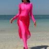 Full Coverage Front Zip Muslim Modest Long Sleeve UPF50+ Women Rash Guard Trousers Swimsuit
