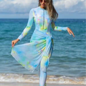 Front Zip Muslim Modest Long Sleeve Full Coverage High Neck UPF50+ Women Rash Guard Trousers Swimsuit