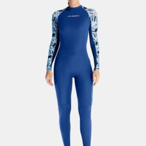 Floral Print Blue One-piece Long Sleeve Back Zip Women's Diveskin Full Wetsuit