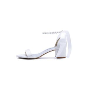 Alternative view of Block-Heel Sandal Adorned With Pearl Ankle Band And Ribbon Bow