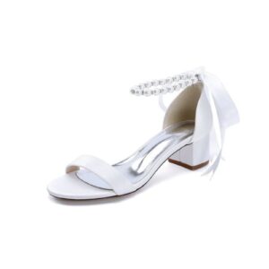 Block-Heel Sandal Adorned With Pearl Ankle Band And Ribbon Bow