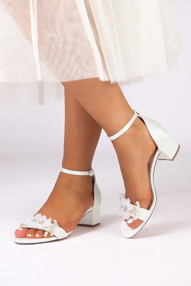 Satin Block-Heel Sandal Featuring Delicate Floral Rhinestone Decorations - Image 6