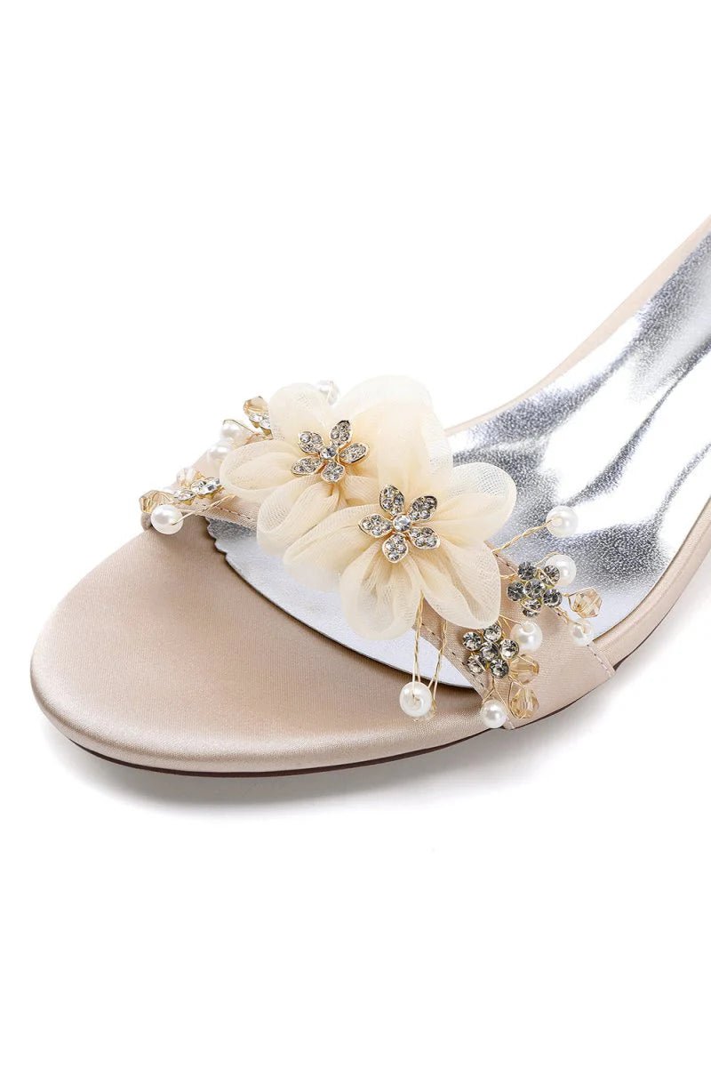 Satin Block-Heel Sandal Featuring Delicate Floral Rhinestone Decorations - Image 5